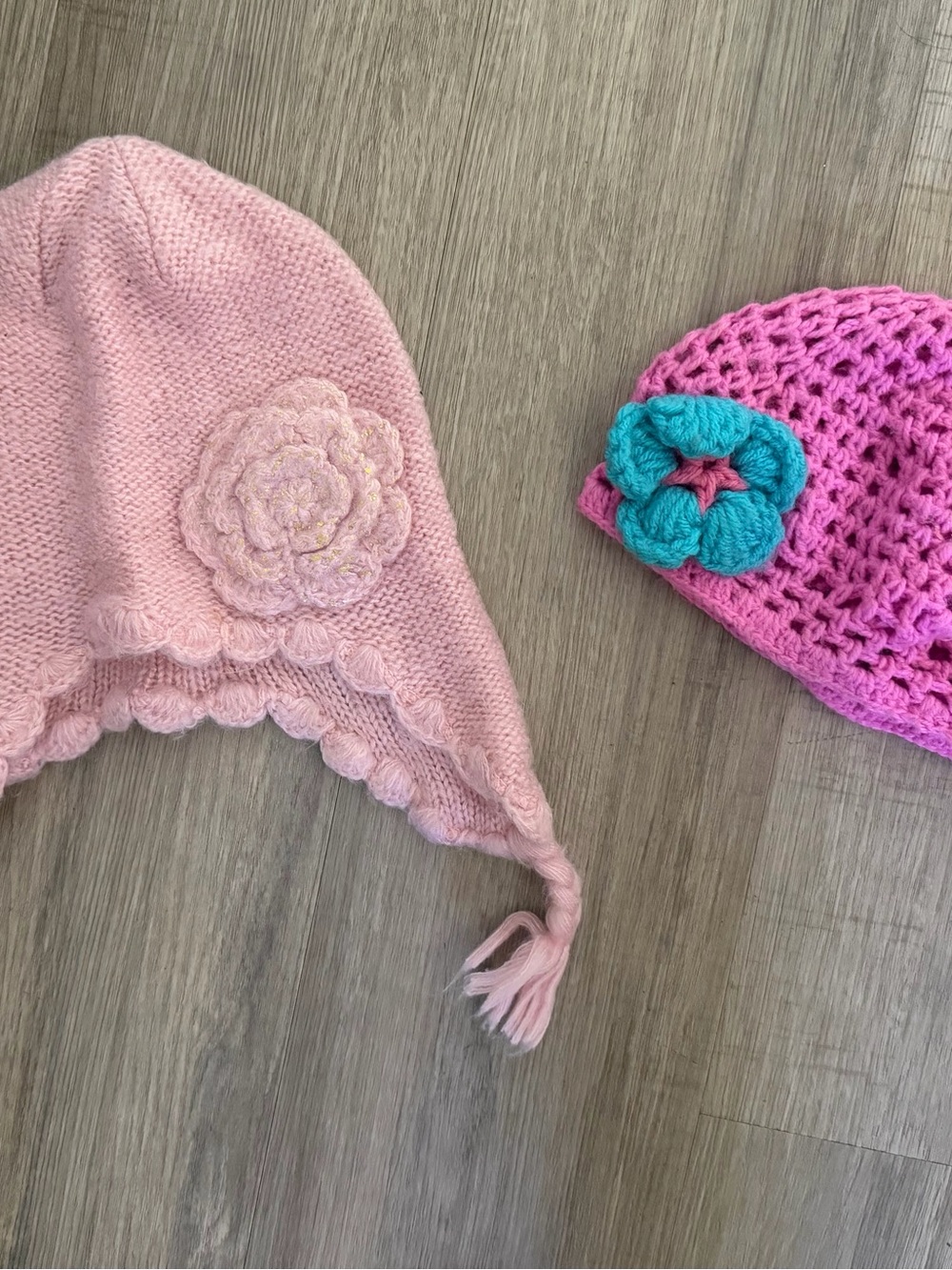 Girls' Pink Knit Flower Earflap Hat - Unbranded